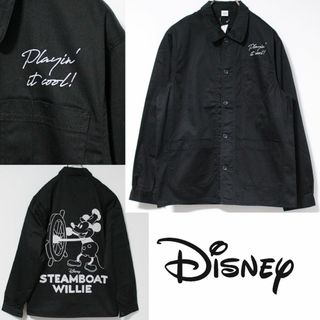 Disney - 新品 ミッキーバックプリント 蒸気船ウィリー 男女兼用 カバーオール M 黒