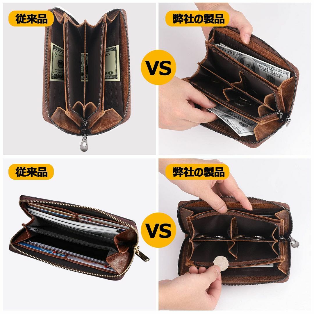 【色: ブラウン】[ライミホト] 財布 メンズ 長財布 牛革 日本製ファスナー  メンズのバッグ(その他)の商品写真