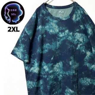 輸入品 FLX 半袖 Tシャツ タイダイ柄 2XL ゆるだぼ ブルー 古着(Tシャツ/カットソー(半袖/袖なし))