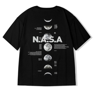 【人気商品】半袖　オーバーサイズ　XL　プリント　ゆったり　ブラック　NASA(Tシャツ/カットソー(半袖/袖なし))