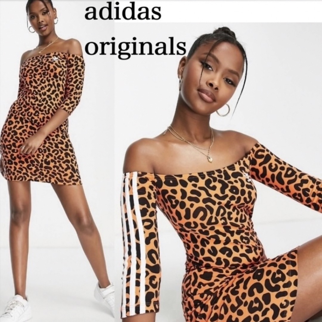 adidas(アディダス)の【ラスト1点 S-M】adidas originalsレオパ柄オフショルワンピ レディースのワンピース(ミニワンピース)の商品写真