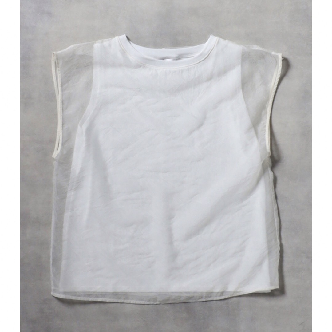 BONJOUR SAGAN(ボンジュールサガン)のボンジュールサガン　レイヤードシアーフレンチプルオーバー　アイボリー レディースのトップス(シャツ/ブラウス(半袖/袖なし))の商品写真