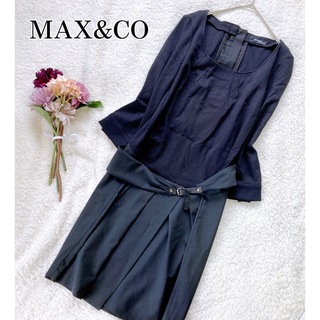 Max & Co. - マックスアンドコー　Aライン　ベルト付き異素材切替ワンピース 黒 M