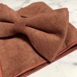 蝶ネクタイ　ポケットチーフ　2点セット　赤煉瓦カラー　無地  メンズ(ネクタイ)