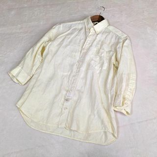 タケオキクチ(TAKEO KIKUCHI)の【タケオキクチ】シャツ　七分袖　麻　リネン100％　ストライプ　黄色(Tシャツ/カットソー(七分/長袖))