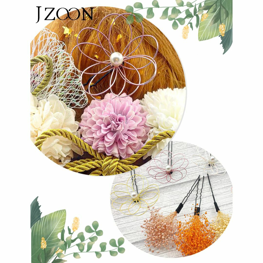 【色:ホワイト&パープル】[JZOON] 髪飾り 11点セット 高級造花 ひまわ レディースのファッション小物(その他)の商品写真