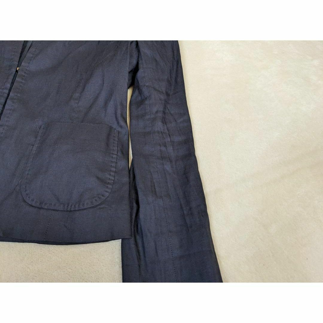 INED(イネド)の【イネド】ノーカラージャケット　綿　麻　黒　ネイビー　11　L　フォーマル レディースのジャケット/アウター(ノーカラージャケット)の商品写真