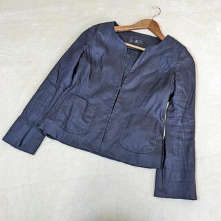 INED - 【イネド】ノーカラージャケット　綿　麻　黒　ネイビー　11　L　フォーマル