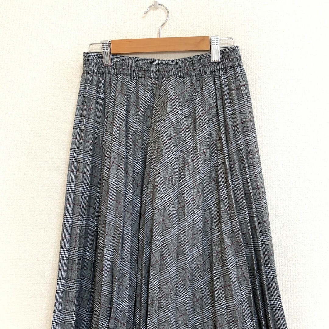 heather(ヘザー)のヘザー　プリーツスカート　F　グレー　きれいめ　チェック　ポリ　レーヨン レディースのスカート(ロングスカート)の商品写真
