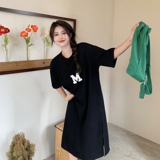 【ブラック】ロングワンピース　半袖　Tシャツワンピ　薄手　夏　体型カバー　シャツ(ロングワンピース/マキシワンピース)