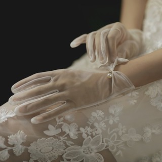 手袋　レース　花嫁　結婚式　ウエディンググローブ　ショート　パール(手袋)