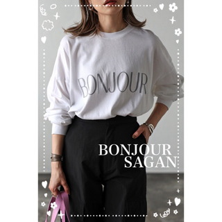 ボンジュールサガン(BONJOUR SAGAN)のBonjour sagan   BONJOURロゴピグメントロンT ホワイト(Tシャツ(長袖/七分))