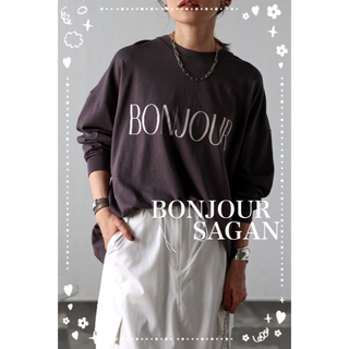 ボンジュールサガン(BONJOUR SAGAN)のBonjour sagan   BONJOURロゴピグメントロンT   グレー(Tシャツ(長袖/七分))