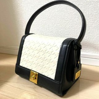 美品✨ペレボルサ ハンドバッグ 千鳥格子柄 本革 レザー バイカラー フォーマル(ハンドバッグ)