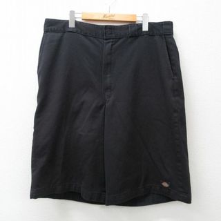 ディッキーズ(Dickies)のW38★古着 ディッキーズ Dickies ハーフ ワーク パンツ ショーツ メンズ 黒 ブラック 24may20 中古 ボトムス 短パン ショーパン(ワークパンツ/カーゴパンツ)