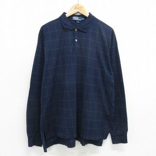 Ralph Lauren - XL★古着 ラルフローレン Ralph Lauren 長袖 ブランド ポロ シャツ メンズ 90年代 90s コットン 紺他 ネイビー チェック 24may20 中古 トップス