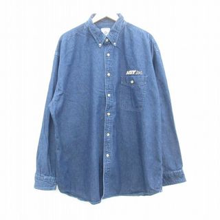 XL★古着 リー Lee 長袖 シャツ メンズ 00年代 00s AST Inc. 大きいサイズ ロング丈 コットン ボタンダウン 紺 ネイビー デニム 24may20 中古 トップス