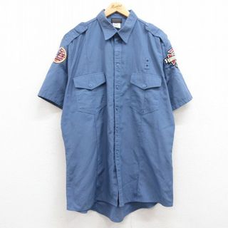 XL★古着 半袖 ワーク シャツ メンズ 90年代 90s 消防署 大きいサイズ ロング丈 USA製 薄紺 ネイビー 24may20 中古 トップス(シャツ)