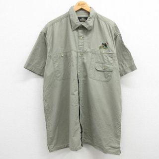 XL★古着 レッドヘッド 半袖 フィッシング シャツ メンズ 00年代 00s 魚 大きいサイズ ロング丈 コットン 緑 グリーン 24may20 中古 トップス(シャツ)