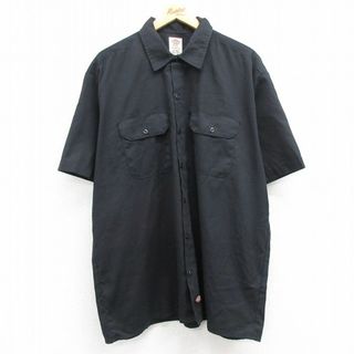 XL★古着 ディッキーズ Dickies 半袖 ワーク シャツ メンズ 大きいサイズ 黒 ブラック 24may20 中古 トップス