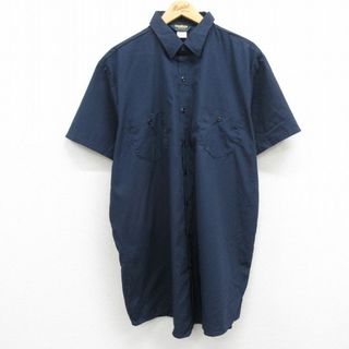 オシュコシュ(OshKosh)のXL★古着 オシュコシュ OSHKOSH 半袖 ワーク シャツ メンズ 90年代 90s 大きいサイズ ロング丈 USA製 紺 ネイビー 24may20 中古 トップス(シャツ)