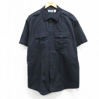 XL★古着 ブラウアー Blauer 半袖 ワーク シャツ メンズ 大きいサイズ ロング丈 黒 ブラック 24may20 中古 トップス(シャツ)