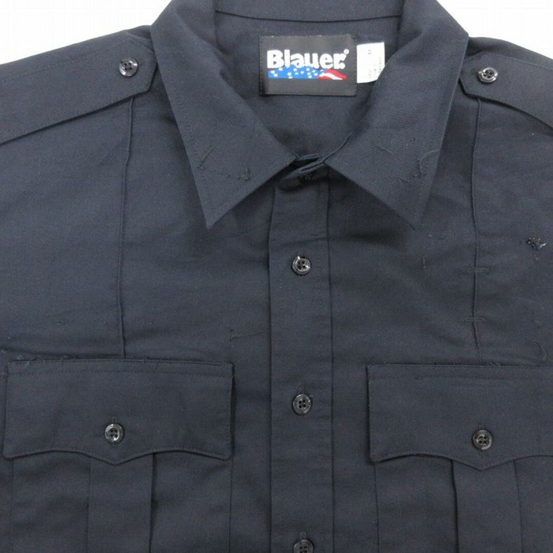 XL★古着 ブラウアー Blauer 半袖 ワーク シャツ メンズ 大きいサイズ ロング丈 黒 ブラック 24may20 中古 トップス メンズのトップス(シャツ)の商品写真