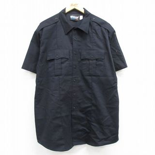 XL★古着 ブラウアー Blauer 半袖 ワーク シャツ メンズ 大きいサイズ ロング丈 黒 ブラック 24may20 中古 トップス(シャツ)