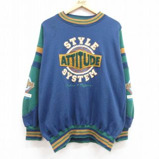 XL★古着 TODAYS NEWS 長袖 スウェット メンズ 90年代 90s ATTITUDE 大きいサイズ クルーネック 紺他 ネイビー 【spe】 24may20 中古 スエット トレーナー トップス(パーカー)