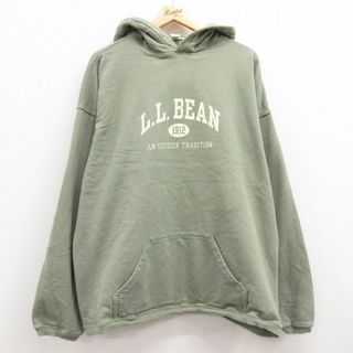 エルエルビーン(L.L.Bean)のXL★古着 エルエルビーン LLBEAN 長袖 スウェット パーカー メンズ 00年代 00s ビッグロゴ 大きいサイズ コットン 緑 グリーン 24may20 中古 スエット トレーナー トップス(パーカー)