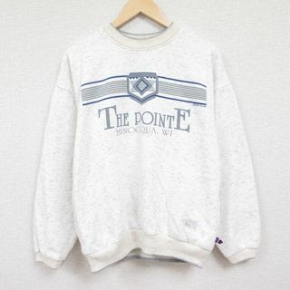 XL★古着 長袖 スウェット メンズ 90年代 90s ミノクア クルーネック USA製 薄グレー 霜降り 24may20 中古 スエット トレーナー トップス(パーカー)