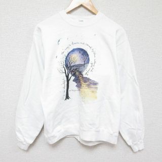 M★古着 長袖 スウェット メンズ 90年代 90s Dモーガン アート クルーネック USA製 白 ホワイト 【spe】 24may20 中古 スエット トレーナー トップス(パーカー)