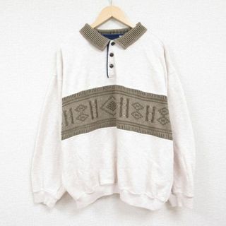 XL★古着 長袖 スウェット メンズ 00年代 00s 大きいサイズ 襟付き ベージュ カーキ 霜降り 24may20 中古 スエット トレーナー トップス(パーカー)