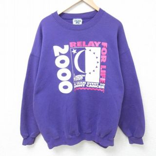 リー(Lee)のXL★古着 リー Lee 長袖 スウェット メンズ 00年代 00s 月 太陽 大きいサイズ クルーネック 紫 パープル 24may20 中古 スエット トレーナー トップス(パーカー)