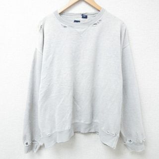 ギャップ(GAP)のXL★古着 ギャップ GAP 長袖 スウェット メンズ 00年代 00s 無地 ボロ 大きいサイズ クルーネック 薄グレー 霜降り 24may20 中古 スエット トレーナー トップス(パーカー)