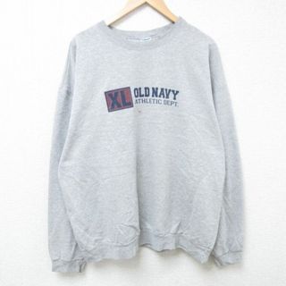 オールドネイビー(Old Navy)のXL★古着 オールドネイビー OLD NAVY 長袖 スウェット メンズ 00年代 00s ビッグロゴ 大きいサイズ クルーネック グレー 霜降り 24may20 中古 スエット トレーナー トップス(パーカー)