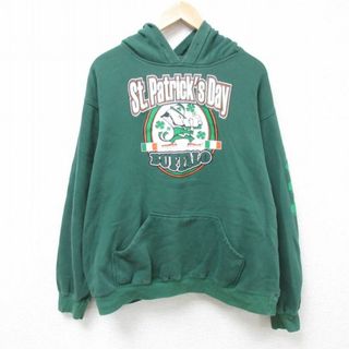 XL★古着 長袖 スウェット パーカー メンズ 00年代 00s アイリッシュ 大きいサイズ 緑 グリーン 24may20 中古 スエット トレーナー トップス(パーカー)