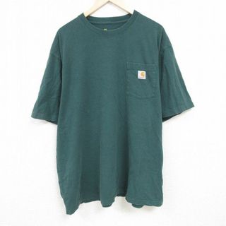 Charhartt WIP - XL★古着 カーハート Carhartt 半袖 ブランド Tシャツ メンズ 胸ポケット付き 大きいサイズ ロング丈 コットン クルーネック 緑 グリーン 24may20 中古