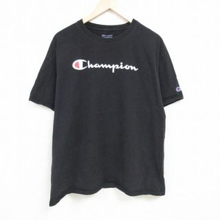 チャンピオン(Champion)のXL★古着 チャンピオン Champion 半袖 ブランド Tシャツ メンズ ビッグロゴ 大きいサイズ コットン クルーネック 黒 ブラック 24may20 中古(Tシャツ/カットソー(半袖/袖なし))