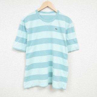 ラコステ(LACOSTE)のXL★古着 ラコステ LACOSTE 半袖 ブランド Tシャツ メンズ ワンポイントロゴ クルーネック 水色他 ボーダー 24may20 中古(Tシャツ/カットソー(半袖/袖なし))