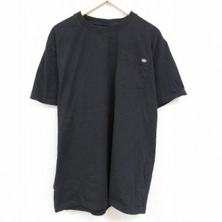 XL★古着 ディッキーズ Dickies 半袖 ブランド Tシャツ メンズ 胸ポケット付き 大きいサイズ コットン クルーネック 黒 ブラック 24may20 中古