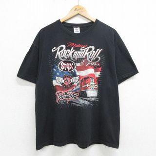 XL★古着 半袖 ロック バンド Tシャツ メンズ スティクス REOスピードワゴン テッドニュージェント コットン クルーネック 黒 ブラック 24may20 中古(Tシャツ/カットソー(半袖/袖なし))