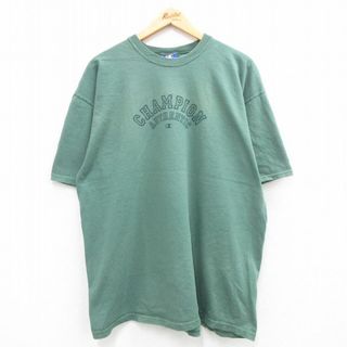 チャンピオン(Champion)のXL★古着 チャンピオン champion 半袖 ビンテージ Tシャツ メンズ 00年代 00s ビッグロゴ 大きいサイズ コットン クルーネック 緑 グリーン 24may20 中古(Tシャツ/カットソー(半袖/袖なし))