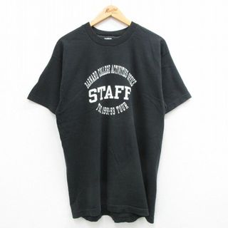 フルーツオブザルーム(FRUIT OF THE LOOM)のL★古着 フルーツオブザルーム 半袖 ビンテージ Tシャツ メンズ 90年代 90s バーナード大学 スタッフ コットン クルーネック USA製 黒 ブラック 24may20 中古(Tシャツ/カットソー(半袖/袖なし))