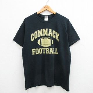 L★古着 半袖 ビンテージ Tシャツ メンズ 00年代 00s フットボール COMMACK コットン クルーネック 黒 ブラック 24may20 中古(Tシャツ/カットソー(半袖/袖なし))