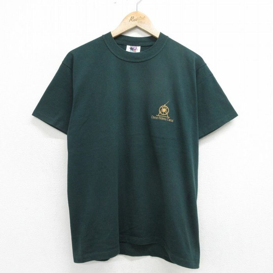 L★古着 半袖 ビンテージ Tシャツ メンズ 90年代 90s Canal Rideau クルーネック カナダ製 濃緑 グリーン 24may20 中古 メンズのトップス(Tシャツ/カットソー(半袖/袖なし))の商品写真