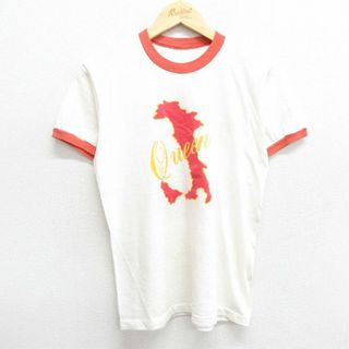 M★古着 半袖 ビンテージ Tシャツ メンズ 80年代 80s クイーン 王冠 クルーネック 生成り リンガー 24may20 中古(Tシャツ/カットソー(半袖/袖なし))