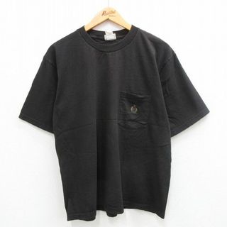 XL★古着 ビューグルボーイ 半袖 ビンテージ Tシャツ メンズ 90年代 90s ワンポイントロゴ 胸ポケット付き コットン クルーネック USA製 黒 ブラック 24may20 中古(Tシャツ/カットソー(半袖/袖なし))