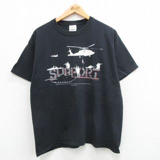 L★古着 半袖 ビンテージ Tシャツ メンズ 90年代 90s ヘリコプター 兵隊 コットン クルーネック USA製 黒 ブラック 24may20 中古(Tシャツ/カットソー(半袖/袖なし))