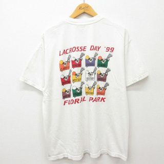 XL★古着 半袖 ビンテージ Tシャツ メンズ 90年代 90s ラクロス 大きいサイズ コットン クルーネック 白 ホワイト 24may20 中古(Tシャツ/カットソー(半袖/袖なし))